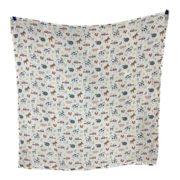 Parent’s Choice Animal Farm Muslin Baby Blanket Tractor Cow Horse Pig Sheep Goat - Picture 4 of 5